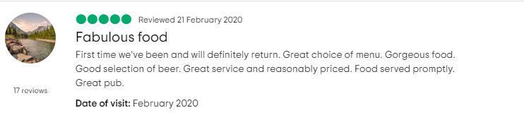 Happy customer review The Punch Bowl Crookes