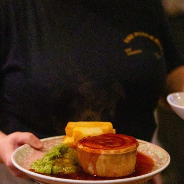 Pie, chips, mushy peas and gravy at The Punch Bowl