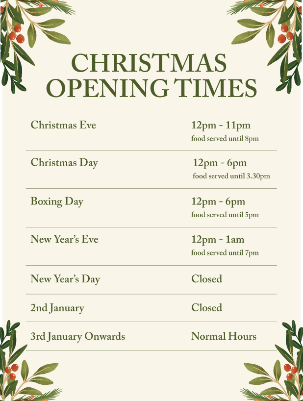 PB Christmas Opening Times